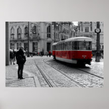 Prag Red Tram Pop: Selektive Farbe
