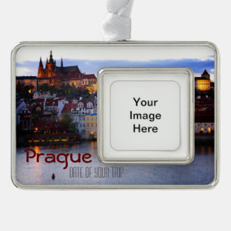 Prag-Reise-Weihnachtsverzierung - Customizible Rahmen-Ornament Silber