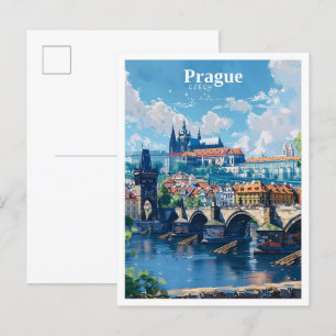 Prag Tschechien Kunst Vintage Reise  Postkarte