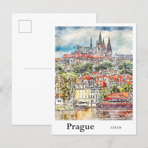 Prag Tschechien Reise Wasserfarben Skizze Handgeze Postkarte