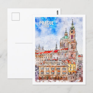 Prag Tschechisch Berühmte Reise Wasserfarbe Postkarte