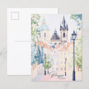 Prag Tschechisch Gouache Paint Illustration Travel Postkarte