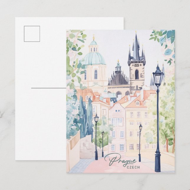 Prag Tschechisch Gouache Paint Illustration Travel Postkarte (Vorne/Hinten)