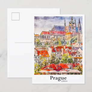 Prag Tschechisch Reise Wasserfarbe Handgezeichnet Postkarte