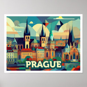 Prag Tschechisch Reisen künstlerisch farbenfroh Poster