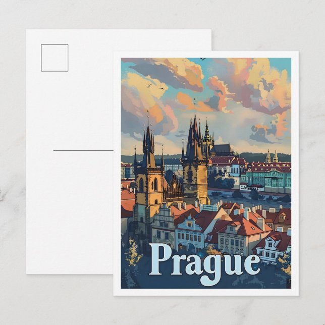 Prag Tschechische Klassik Retro Vintage Reise Postkarte (Vorne/Hinten)