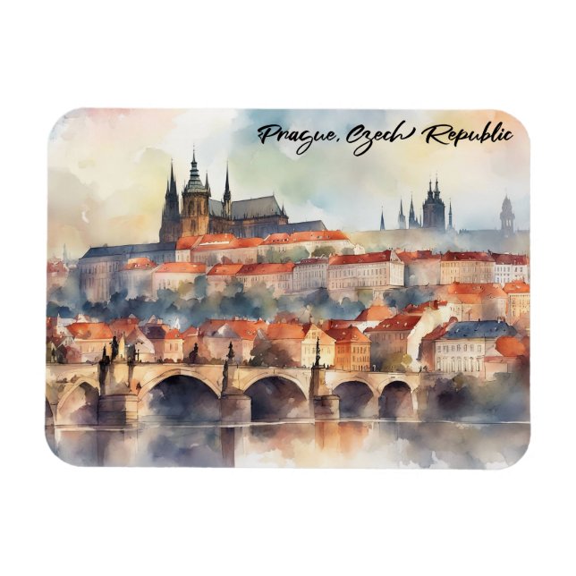 Prag Tschechische Republik Aquarellpanoramasicht Magnet (Horizontal)