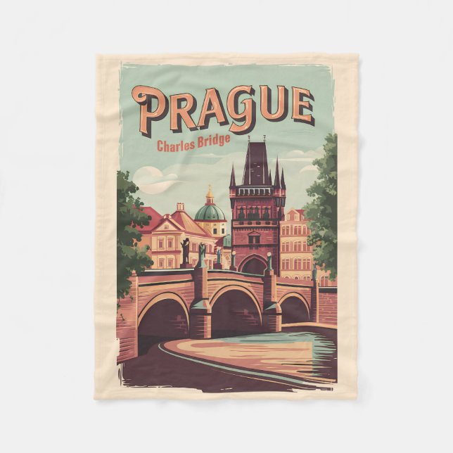 Prag Tschechische Republik Reisen Kunst Vintag Fleecedecke (Vorderseite)