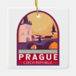 Prag Tschechische Republik Reisen Kunst Vintag Keramikornament<br><div class="desc">Prag retro Vektorgrafik Design. Es heißt "die Stadt der hundert Brüder" und ist bekannt für seinen Altstädter Ring,  das Herz seines historischen Herzens,  mit bunten barocken Gebäude.</div>