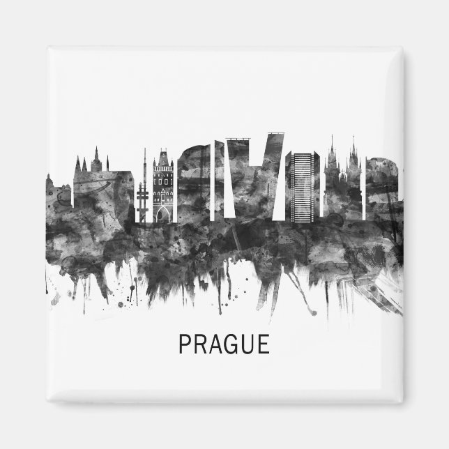 Prag Tschechische Republik Skyline BW Magnet (Vorne)