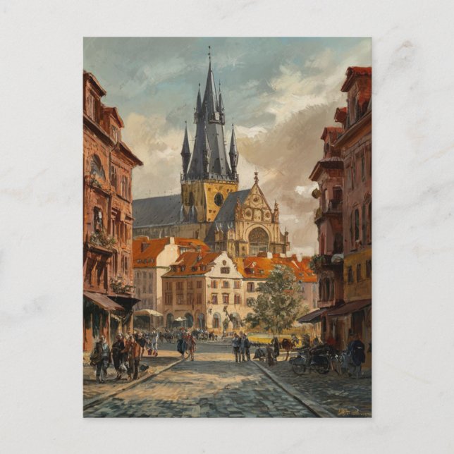 Prag, Tschechische Republik Vintage Malerei Postkarte (Vorderseite)