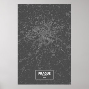 Prag, Tschechische Republik (weiß auf Schwarzem) Poster