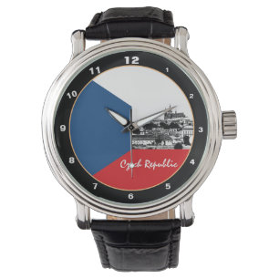 Prag und Tschechische Flagge - historische Tschech Armbanduhr