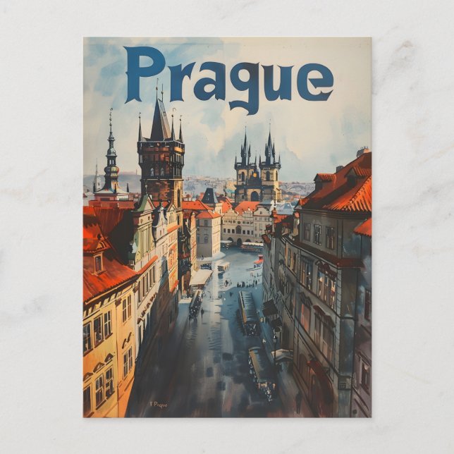 Prag Vintage Postkarte (Vorderseite)