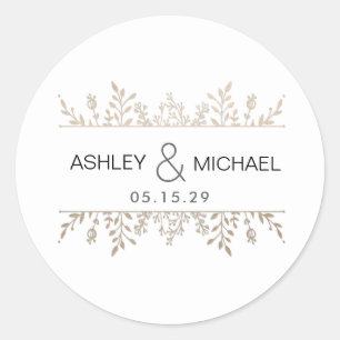 Prägante Rose Goldleafy-Rahmen-Hochzeitsticker Runder Aufkleber
