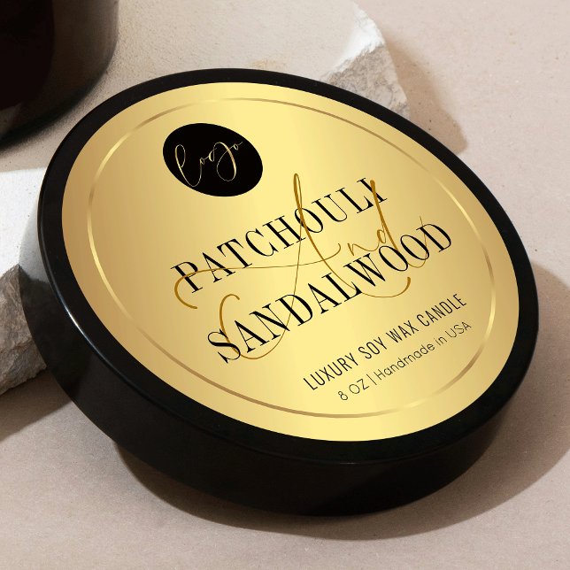 Prägantes Gold-Logo-Business-Verpackungslabel Runder Aufkleber (Elegant faux gold effect product label with space for your logo and scent name)