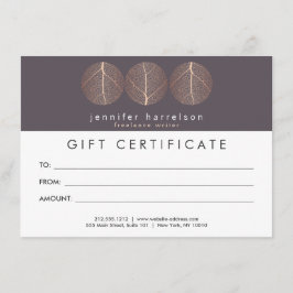 Prägantes Rose Gold Leaf Trio Logo Geschenkgutsche