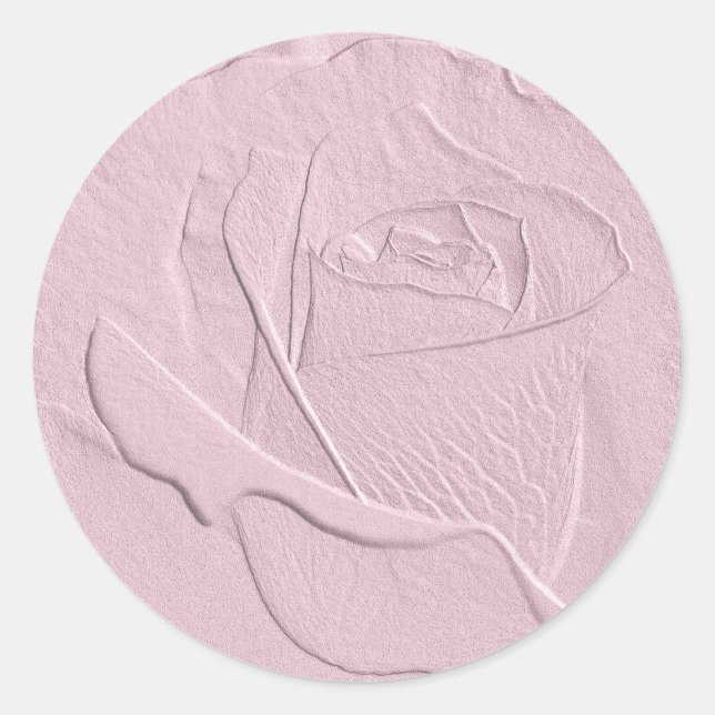 Prägeartige weiche rosa Rose Runder Aufkleber (Vorderseite)