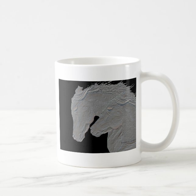 Prägeartiger Blick-Pferdeschwarzer Hintergrund Kaffeetasse (Rechts)