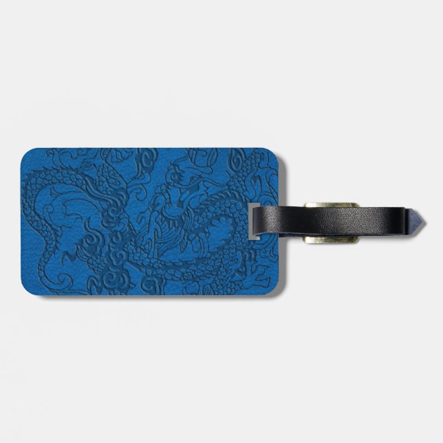 Prägeartiger Drache auf blauer Lapis lederner Gepäckanhänger (Rückseite horizontal)