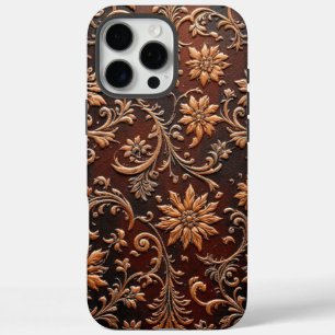 Prägeblumen-Lederdesign iPhone 16 Pro Max Hülle