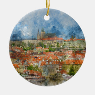 Prager Burg mit berühmter Karlsbrücke in Tschechie Keramik Ornament