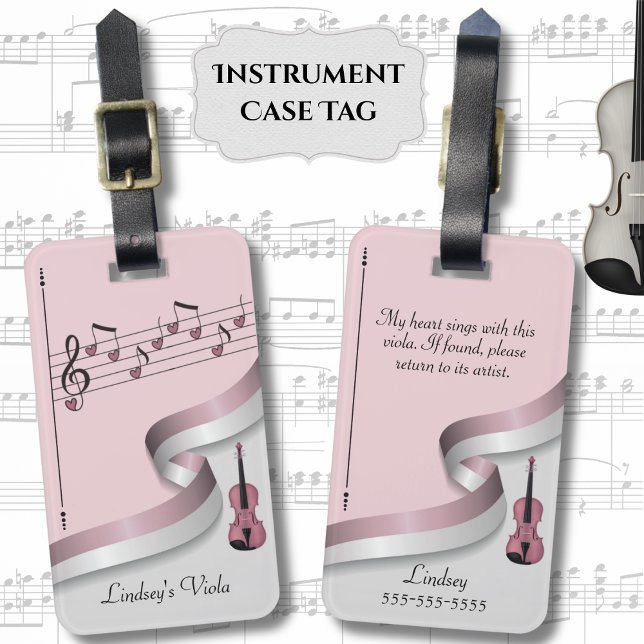 Prager Fall-Tag des rosa Viola-Instruments Gepäckanhänger (Personalized Instrument Tag to ensure your viola always finds its way home. )
