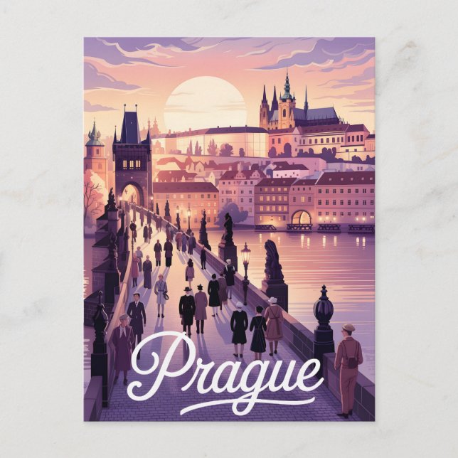 Prager Sonnenuntergang mit Karlsbrücke und Schloss Postkarte (Vorderseite)