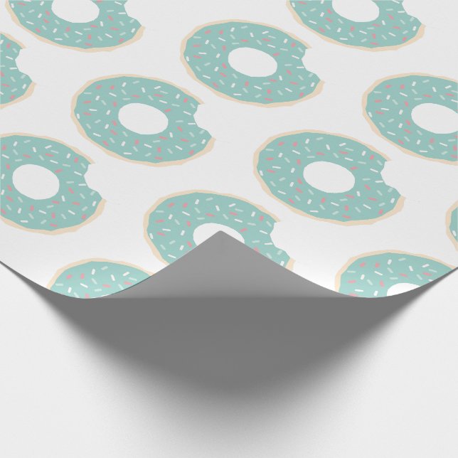 Prägnante grüne Donut-Musterschrift Geschenkpapier (Ecke)
