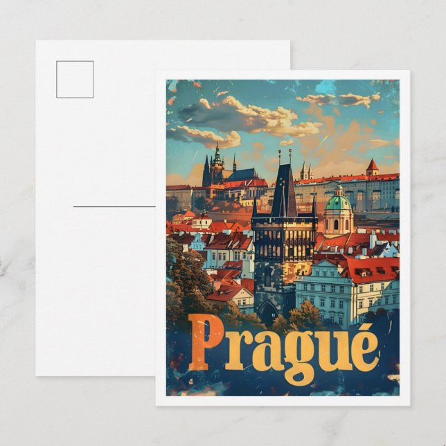 Prague Art Vintage Reise Postkarte (Vorne/Hinten)