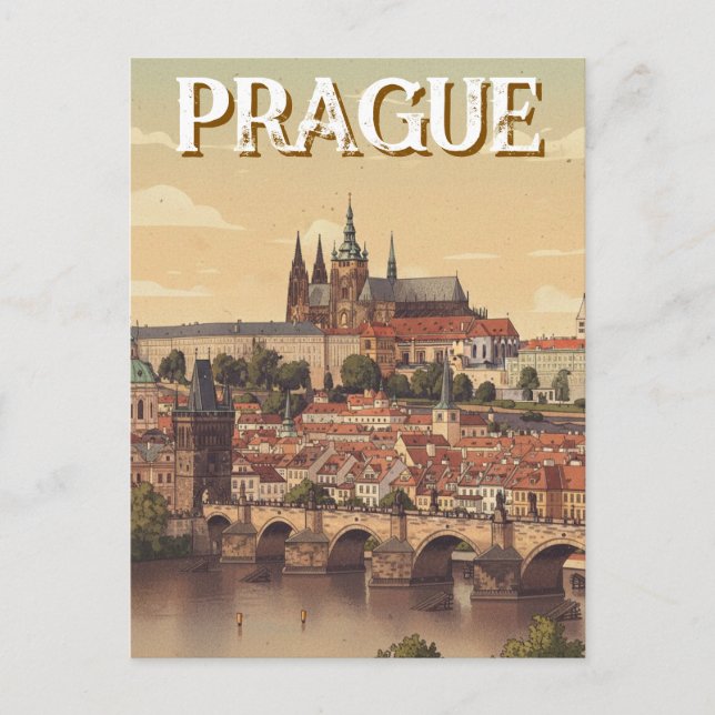 Prague Castle and charles Bridge Travel Postkarte (Vorderseite)