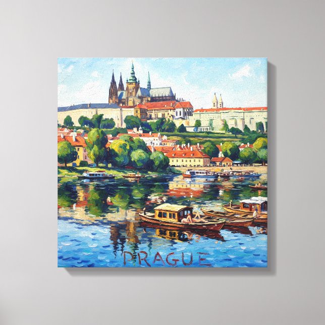 Prague Castle and River Scene Canvas Art Leinwanddruck (Vorderseite)