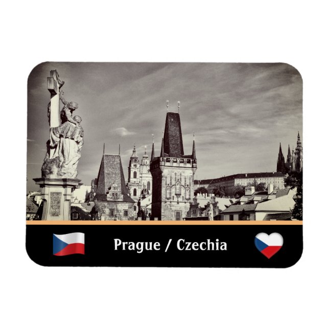 Prague & Charles Bridge, Schloss Hradcany /Vintag Magnet (Horizontal)