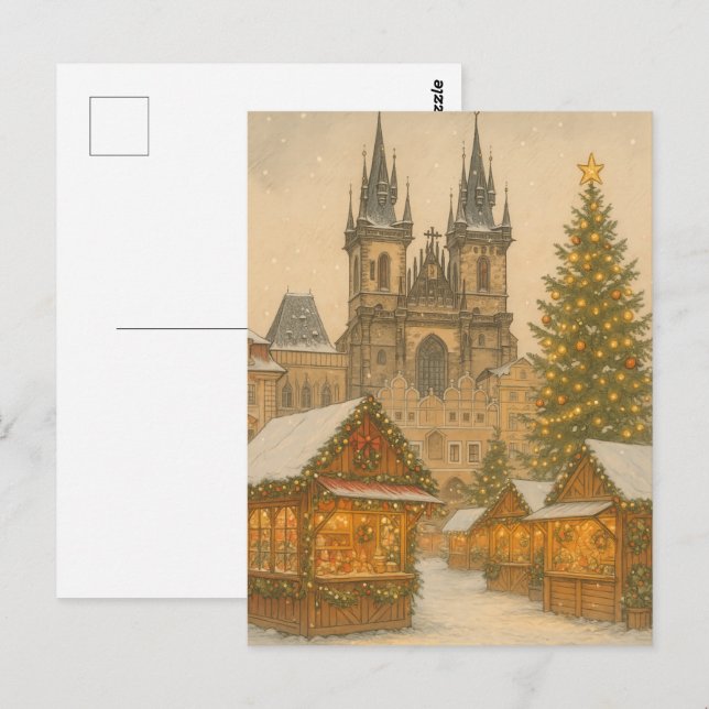 Prague Christmas Holiday Art Postcard – Winter  Postkarte (Vorne/Hinten)