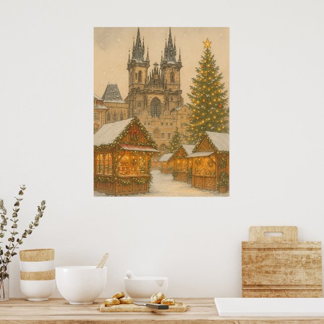 Prague Christmas Postcard Holiday Art Poster  (Küche)
