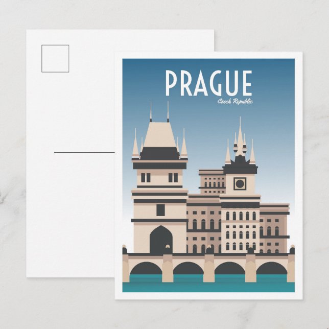 Prague Czech Art Vintage Reisevorführung Postkarte (Vorne/Hinten)