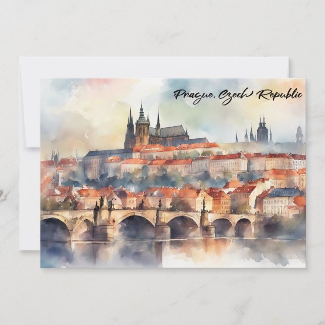 Prague Czech Republic Watercolor Panorama View Einladung (Vorderseite)