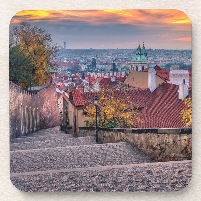 Prague in the Morning Hard Plastic Coaster Getränkeuntersetzer (Vorderseite)