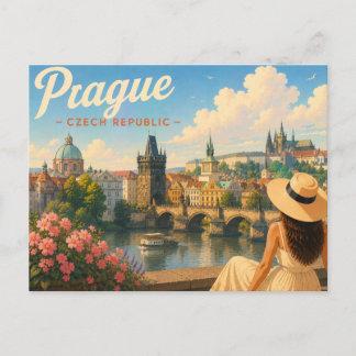 Prague - La Dame au Chapeau Carte Postale de Voyag