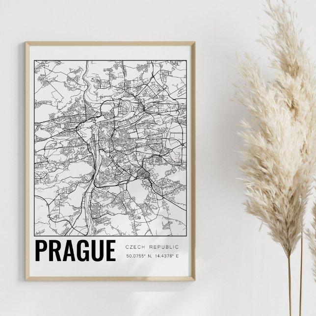 Prague République Tchèque Carte Minimale Poster (Créateur téléchargé)