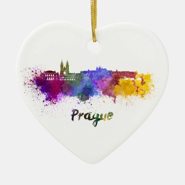 Prague skyline im Watercolor Keramikornament (Vorne)