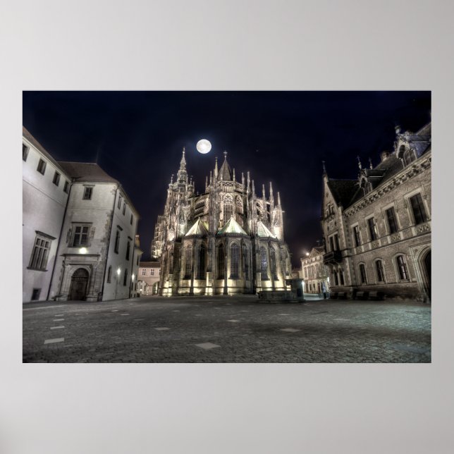 Prague St. Vitus Cathedral East Night Poster (Vorne)