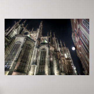 Prague St. Vitus Cathedral Night Poster