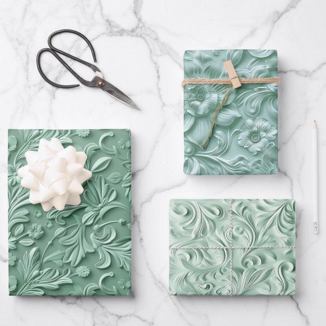 Prägungen in mintgrünen Schattierungen Geschenkpapier Set (Vorderseite)