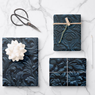 Prägungen in Schattierungen von Marineblau Geschenkpapier Set