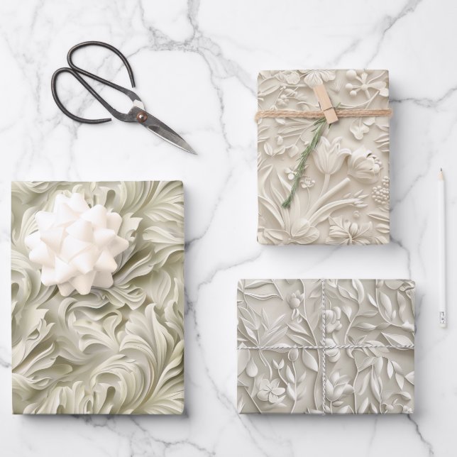 Prägungen in verschiedenen Schattierungen von Weiß Geschenkpapier Set (Vorderseite)