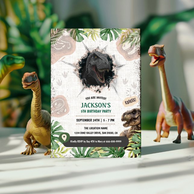 Prähistorische Dinosaur T-rex Boy Birthday Party Einladung (Prehistoric Dinosaur T-rex boy birthday party invitation)