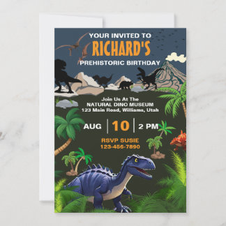 Prähistorische Dinosaurier Thema Geburtstagsparty Einladung