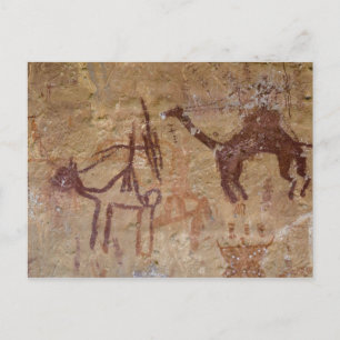 Prähistorische Felsmalereien mit Kamelen und Postkarte
