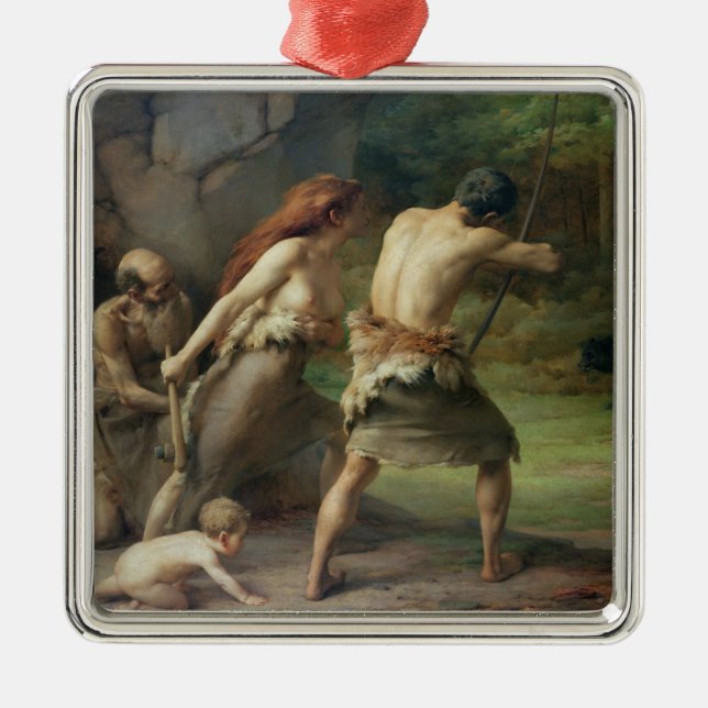 Prähistorische Mann-Jagd-Bären, 1832 Silbernes Ornament (Vorne)
